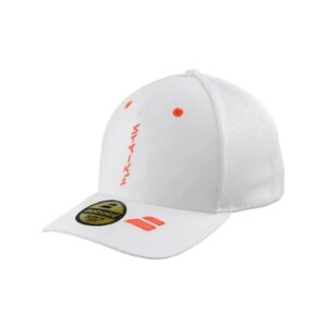 gorra trucker Babolat Pure strike color Blanco y letras naranjas