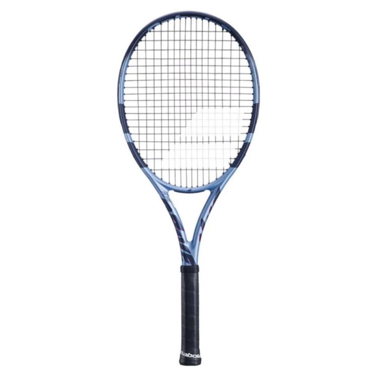 Raqueta de tenis Babolat Pure Drive en color azul con detalles en negro y rojo