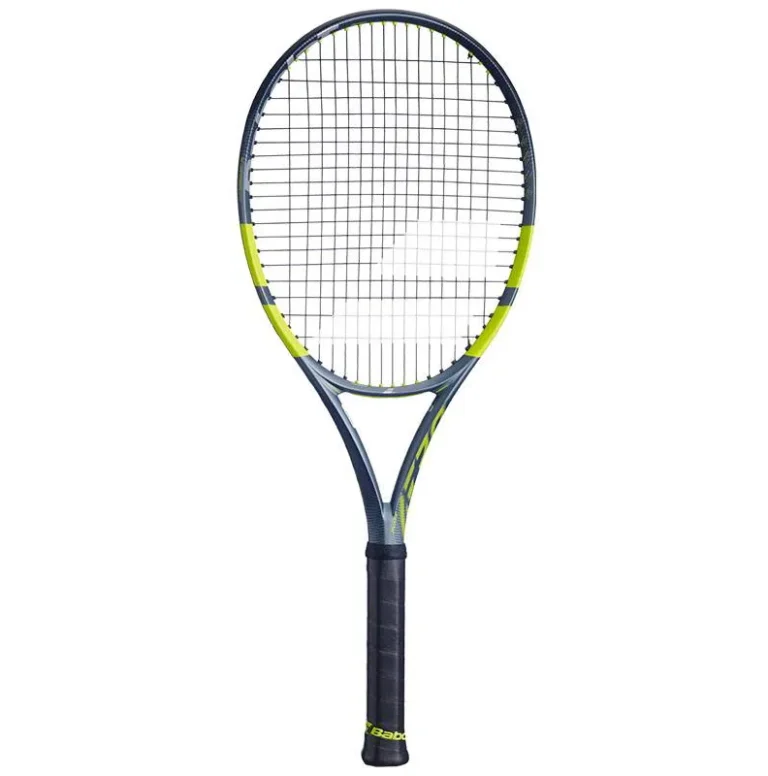 Raqueta de tenis Babolat Pure Aero Lite Gen 9 color gris con detalles en verde , imagen completa