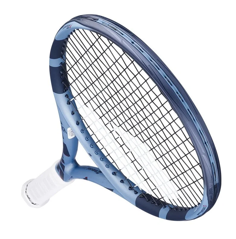 Raqueta de tenis Babolat Pure Drive Lite color azul con detalles en negro y rojo, imagen de cerca de la cabeza