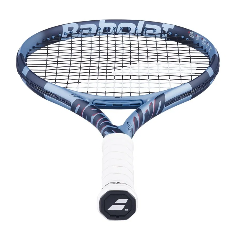 Raqueta de tenis Babolat Pure Drive Lite color azul con detalles en negro y rojo, imagen de cerca del mango